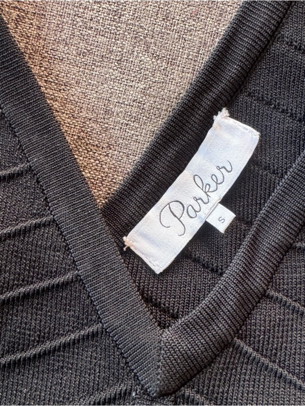 Parker Black Ribbed Bodycon V-Neck Dress Size Small - Picture 4 of 5
